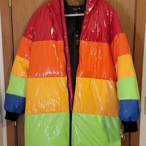 Dolls Kill Delia's Rainbow Color Block Longline Rainbow Puffer